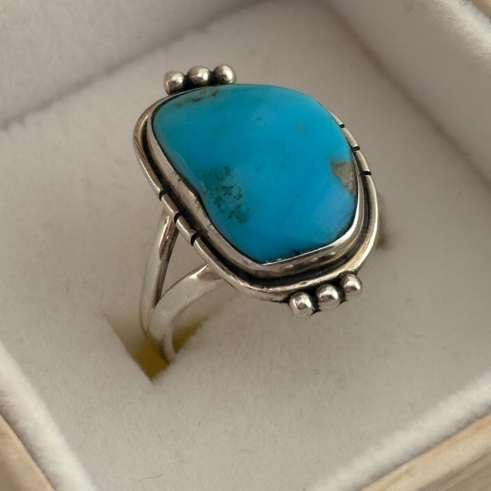 Sterling Silver Turquoise Ring 925 Southwestern Statement Ring Size 8